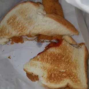 a half eaten sandwich