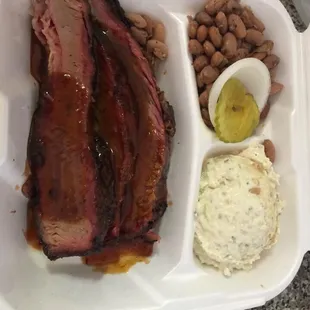 Brisket with Potato Salad and Beans