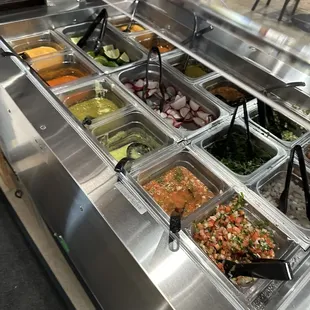a buffet with many different foods