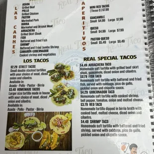 the menu for the restaurant