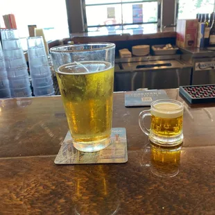 A normal tap beer  and a tiny beer shot!!   If you make it to the Rec you have to try a tiny beer shot!!!  soooo good