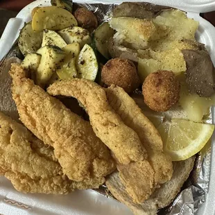 fried fish and vegetables