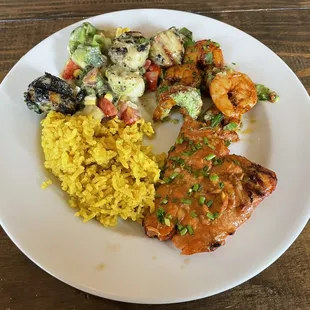 My dinner plate of entrees with rice