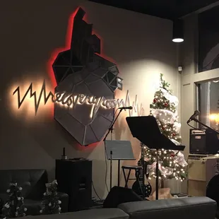 a christmas tree in the background