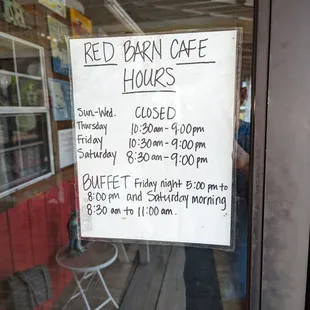 Red Barn hours since Yelp thinks it&apos;s open...