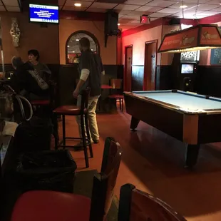 a pool table in a bar