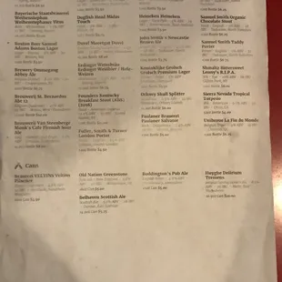 Beer list back