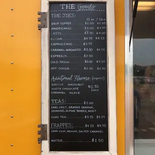 Coffee menu
