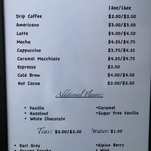 Coffee Menu