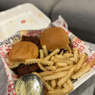 2 sandwiches and fries