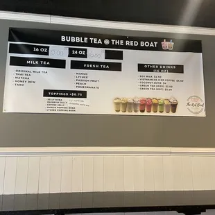 Bubble tea menu