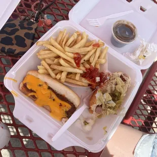 Chili Cheese Dog, Kraut Dog, French Fries