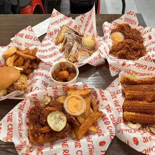 Chipotle Corn Ribs Cheese Curds 3pc Chicken &amp; French Toast Glow Spice Honey Butter Sando Country Style w/wedges Jumbo Shrimp Sando w/wedges