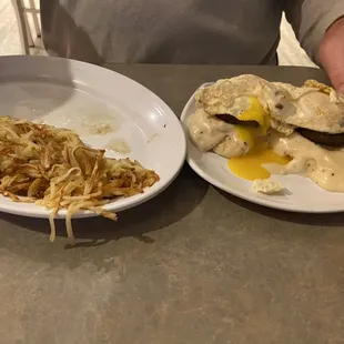 Eggs. sausage, biscuits with gravy &amp; hash browns