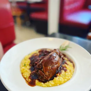 Lambs shank and butter squash risotto