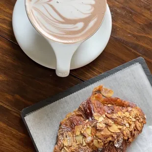 Almond croissant and hot chocolate.