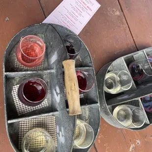 a tray of wine glasses