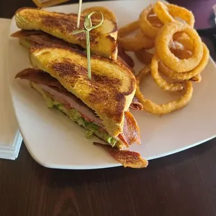 Turkey BLT with onion rings