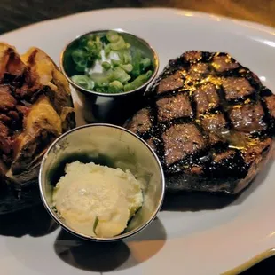 9 oz. Sirloin with loaded baked potato. $28.95 during lunch (M-F 11am-4pm). Also comes with the best bottomless cheese toast.