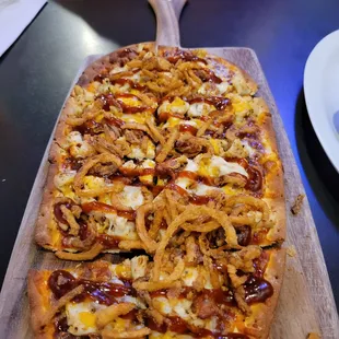 Red Goat BBQ Chicken with haystack onion Flat bread