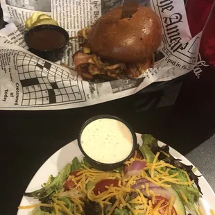 Side salad and chicken sandwich