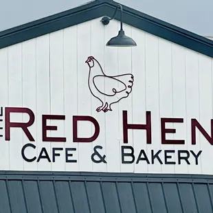 The Red Hen Cafe &amp; Bakery sign (front of restaurant).