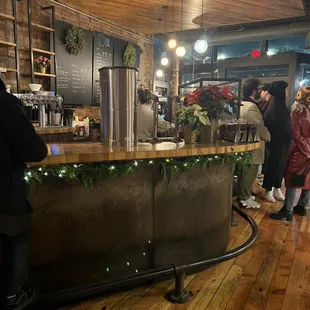 a group of people in a restaurant