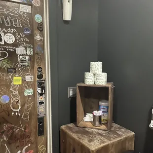 Restroom offers all the necessities and is nicely decorated with vintage items