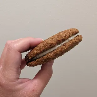 Tender oatmeal sandwich cookie. I loved the spices in the cookie and the creamy filling.
