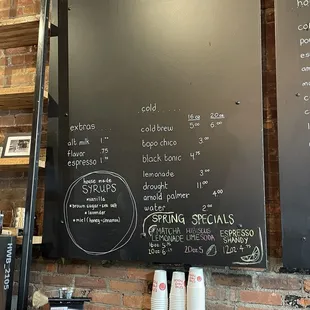 Coffee menu