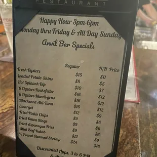 Happy hour menu