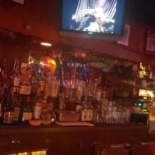 a television in a bar