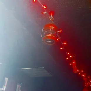 a string of lights hanging from the ceiling