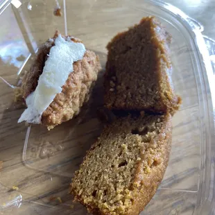 Pumpkin bread (on right)