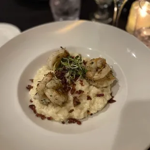 Grilled shrimp over risotto
