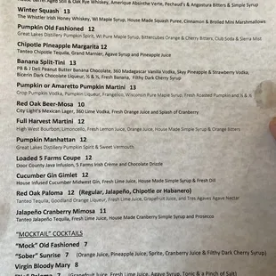 New fall menus such as these tasty cocktails