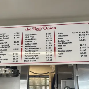 Menu as of Oct. 2022