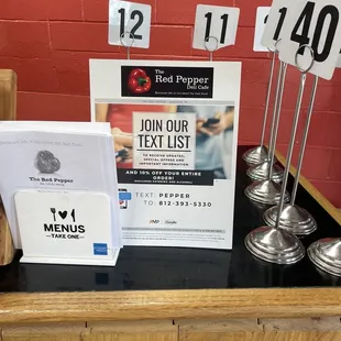 the menu and price cards