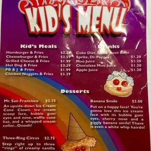Kids menu