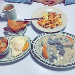 Biscuits and Biscuit &amp; Gravy with two eggs and sides of Hash Browns &amp; Sourdough toast.  And a Breakfast Bowl.
