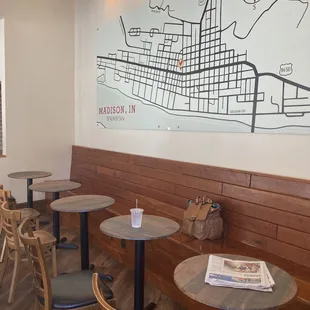 This past year they expanded their indoor seating area. I love the new built-in bench seating with outlets.