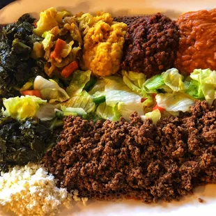 Kitfo with the Veggie Sampler