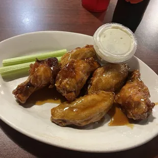 Hot Honey Garlic Traditional Wings with Celery and Bleu Cheese Dressing
