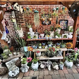 Outdoor patio garden art and plants
