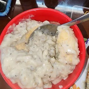 This is a close-up of the biscuits and sausage gravy.