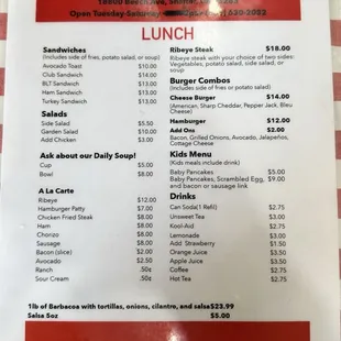 Lunch menu
