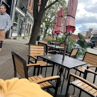 a man walking down the sidewalk