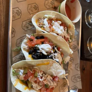 Three Tacos for only $7.81 on Tuesday. Chicken, bean, pork. They were filling and tasty.