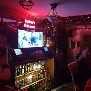 two women sitting at the bar