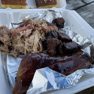 Pulled pork, ribs and burnt ends